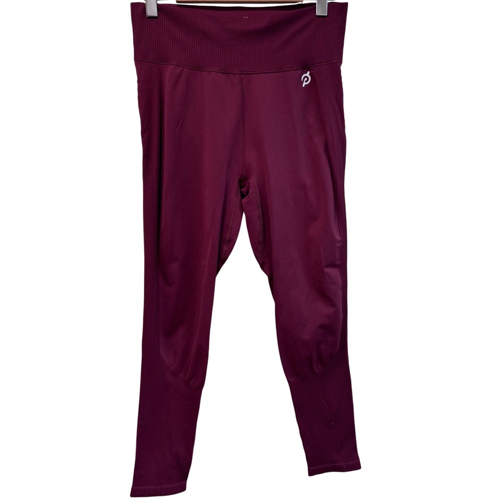 PELOTON Ribbed Waistband Workout Leggings Burgundy XL/XXL